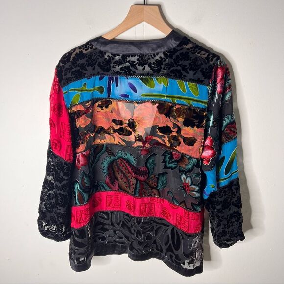 Chicos crushed velvet bohemian burn out patchwork cardigan jacket medium Silk - Picture 5 of 7